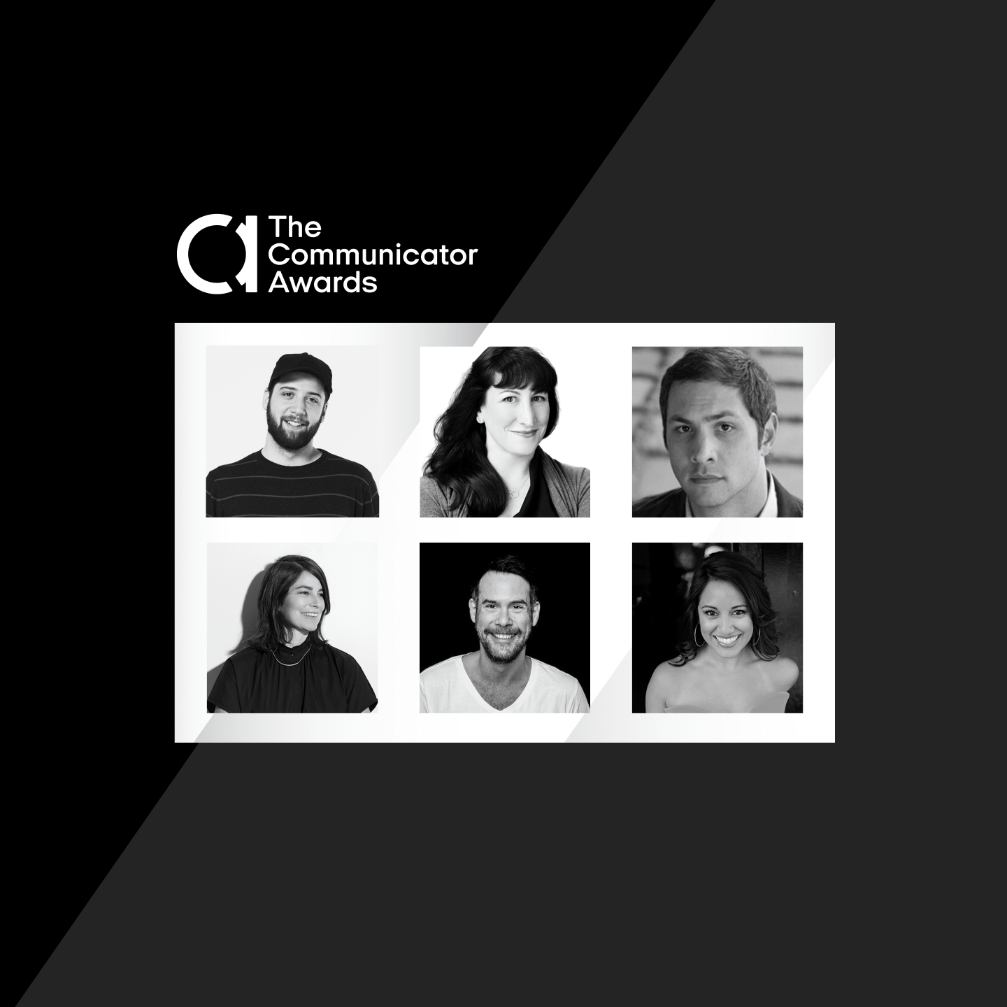 The Communicator Awards graphic with six black-and-white headshots