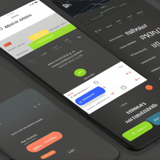 Angled smartphones displaying dark app interface mockups