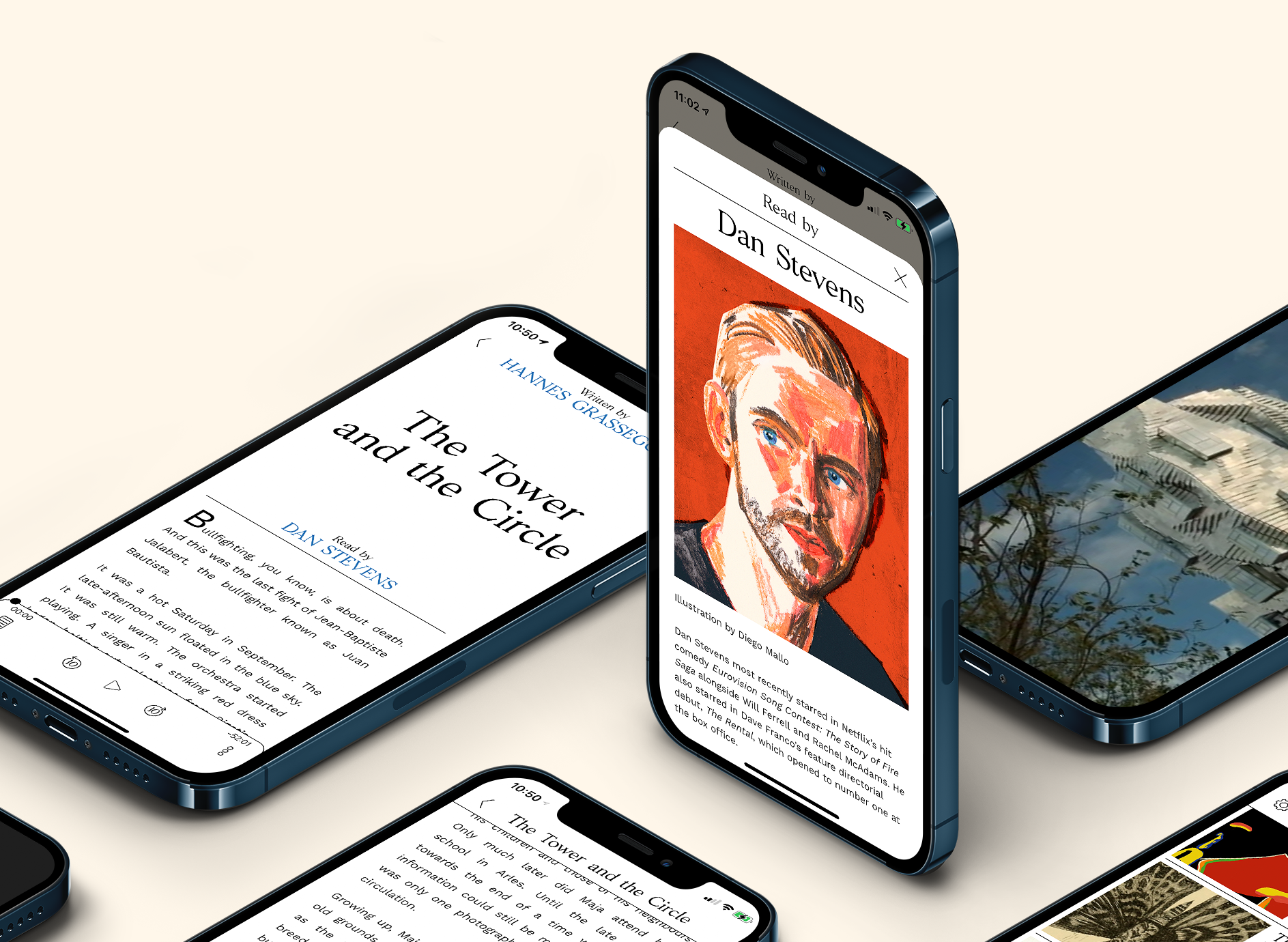 Alexander app screens showing The Tower and the Circle read by Dan Stevens