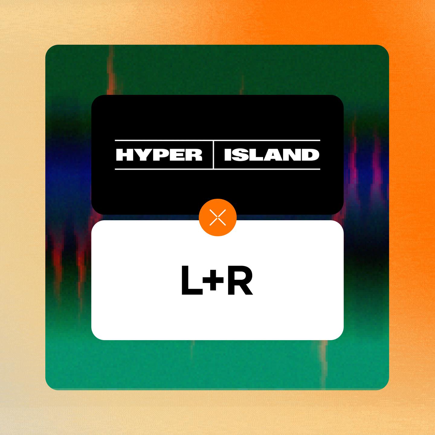 Hyper Island and L+R logos joined by an x on a green and orange background