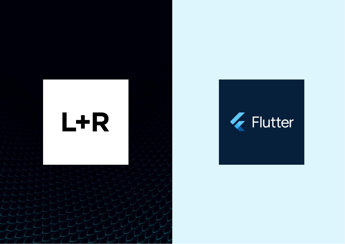 Split graphic showing L+R and Flutter logos