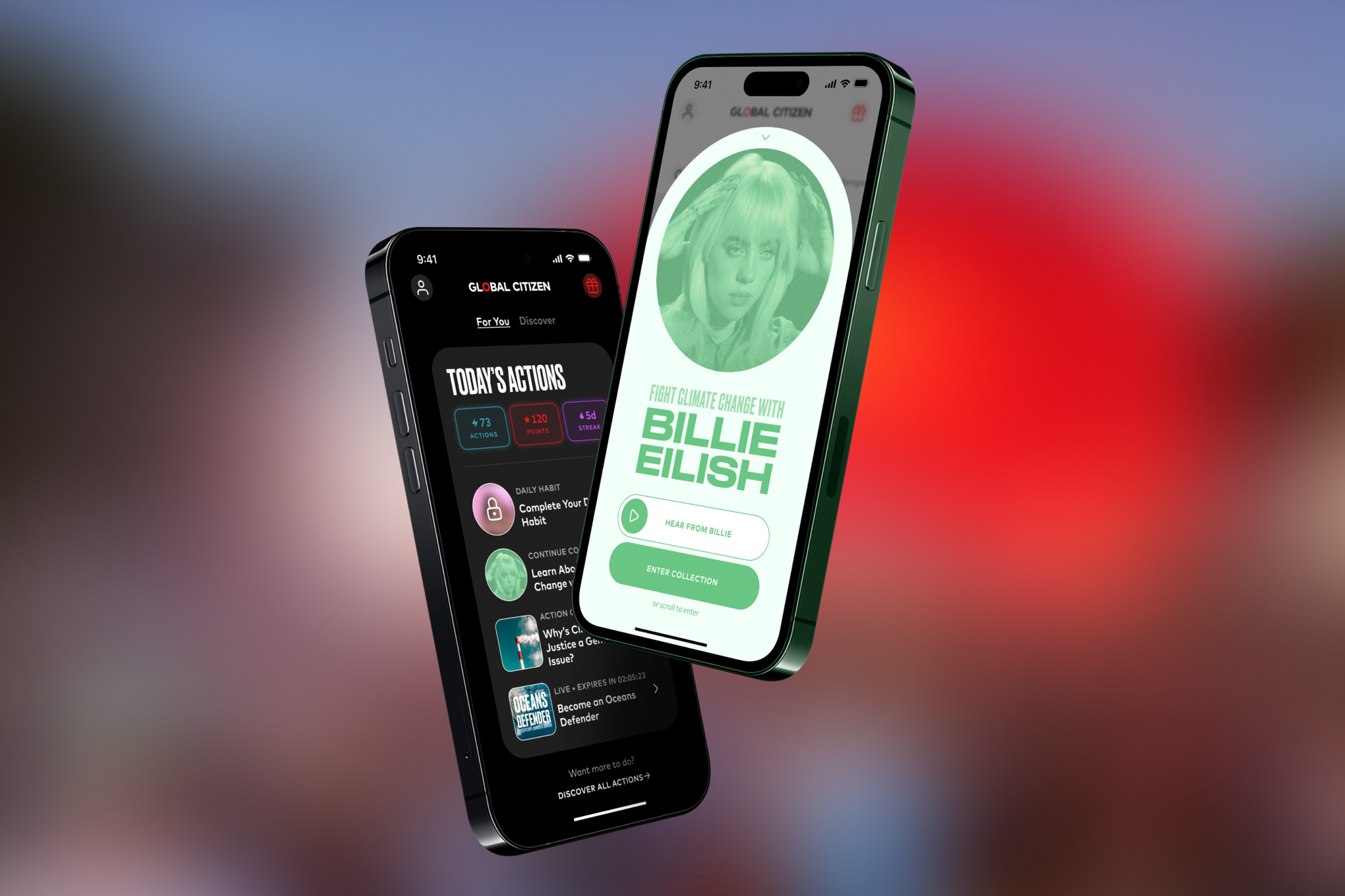 Two smartphone app screens for a music voting experience