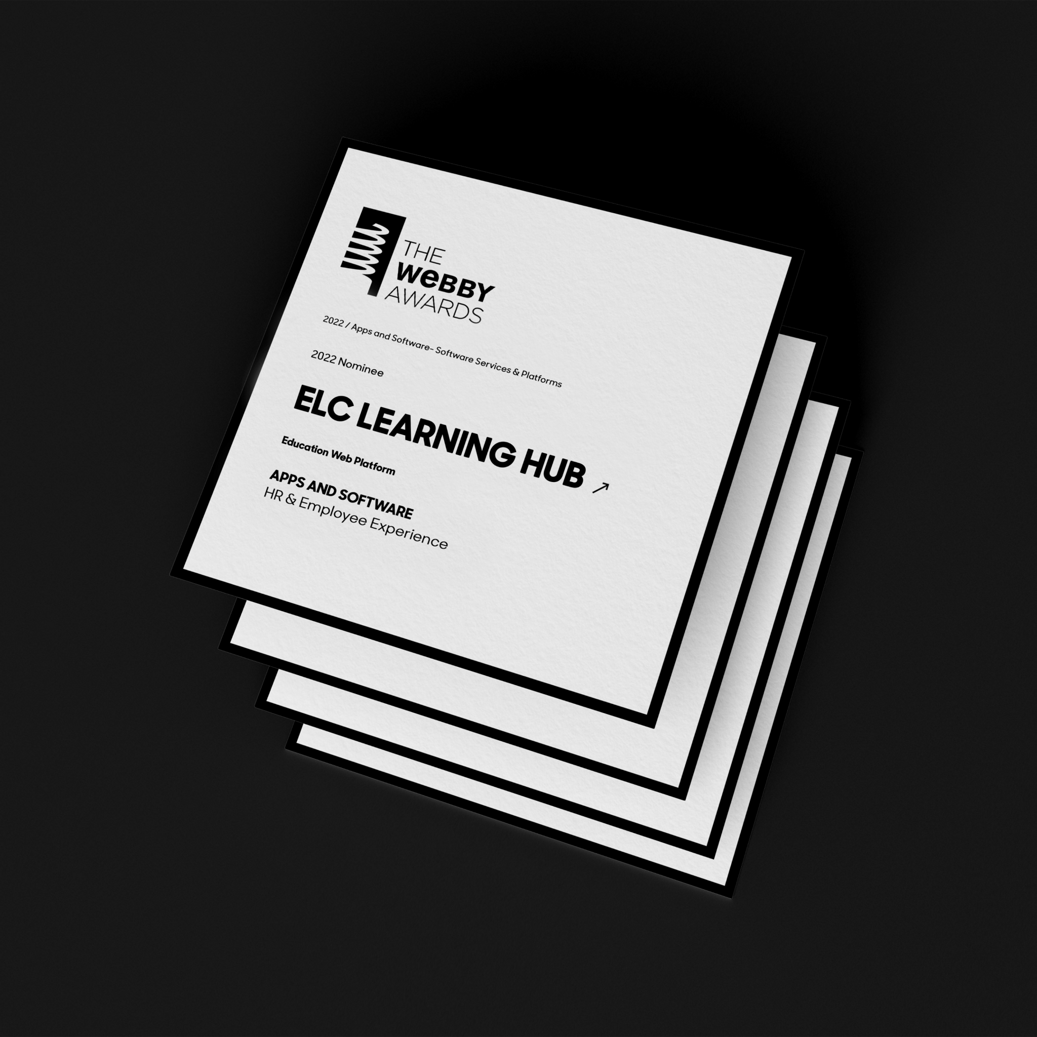 Stack of Webby Awards 2022 nominee cards for the ELC Learning Hub