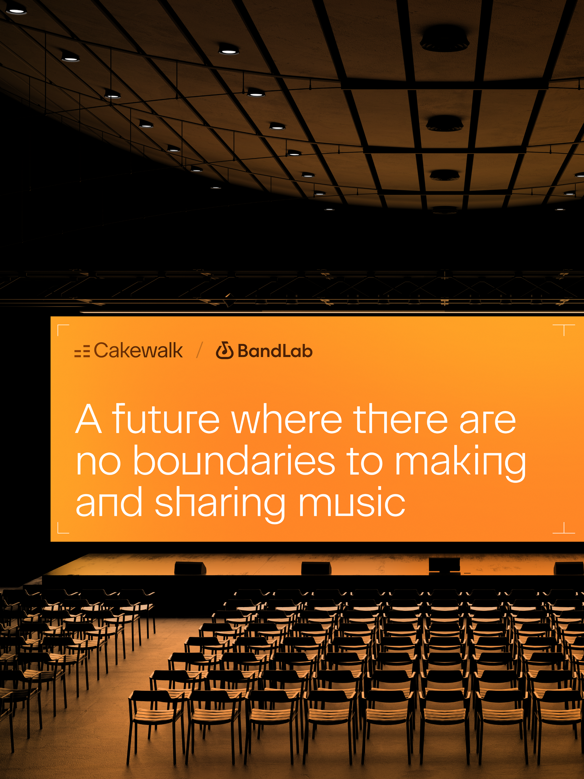 Auditorium screen with the Cakewalk and BandLab slide about making and sharing music