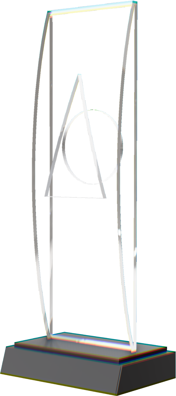 Clear glass trophy with white triangle and circle design