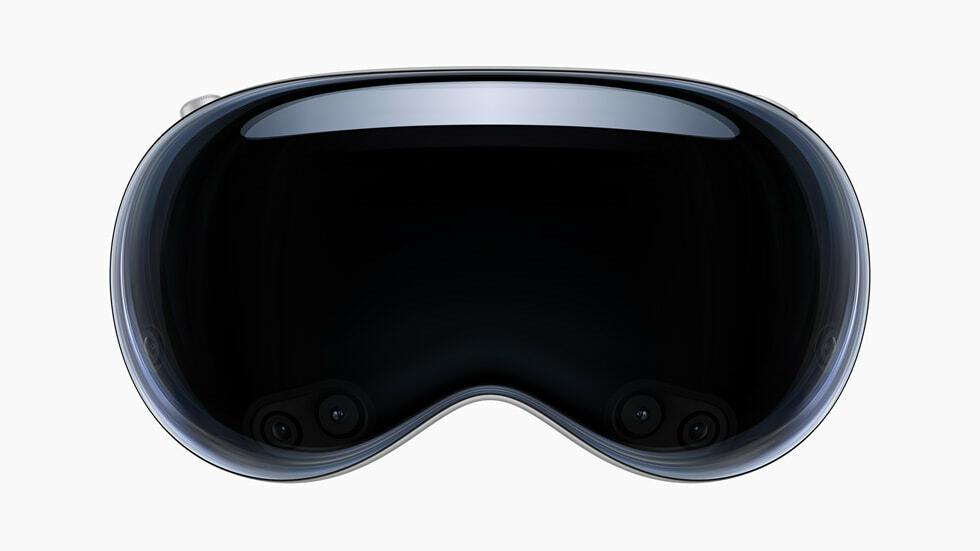Front view of a black mixed reality headset on a white background