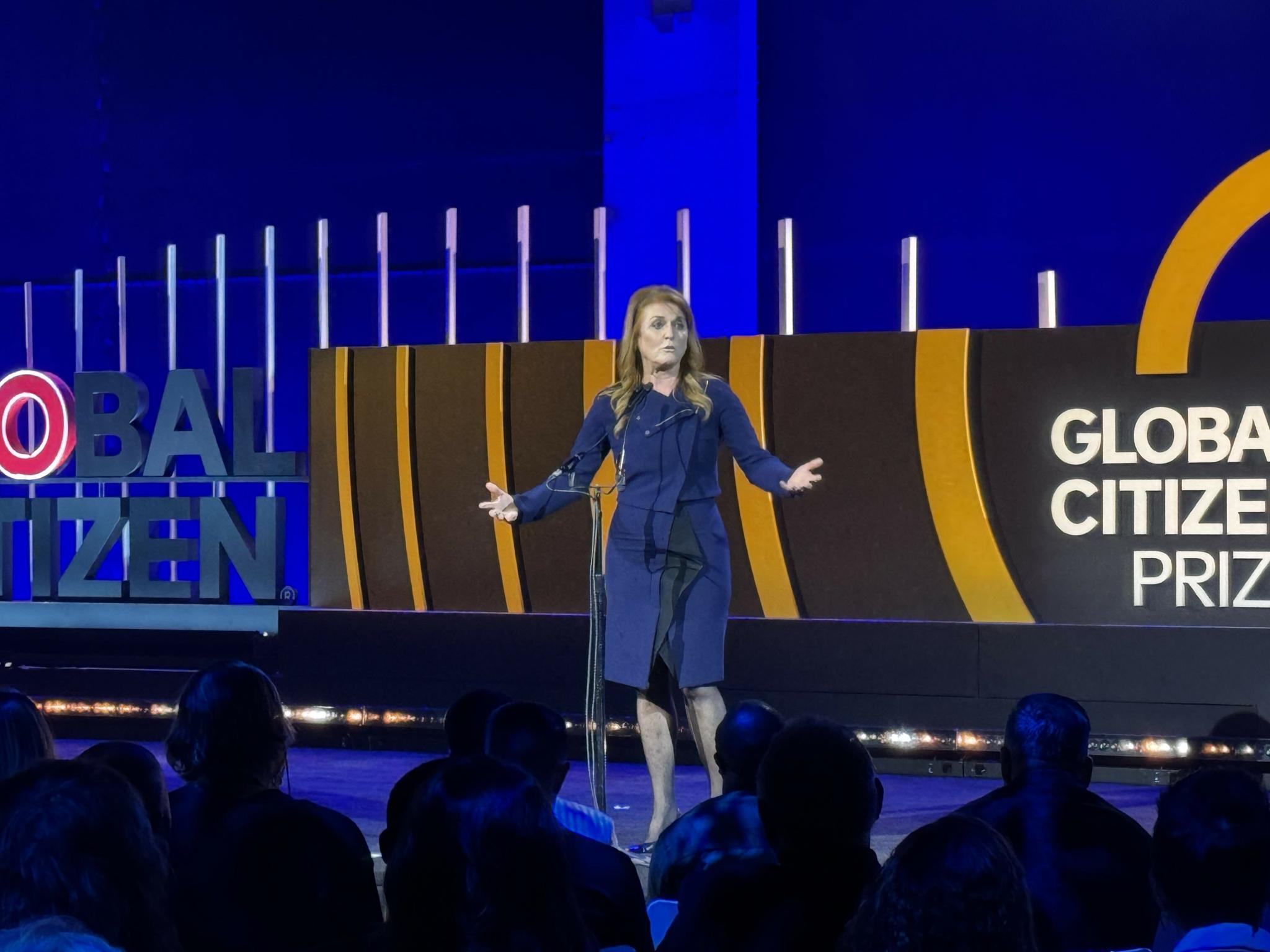 Speaker addressing the audience from the Global Citizen Prize stage