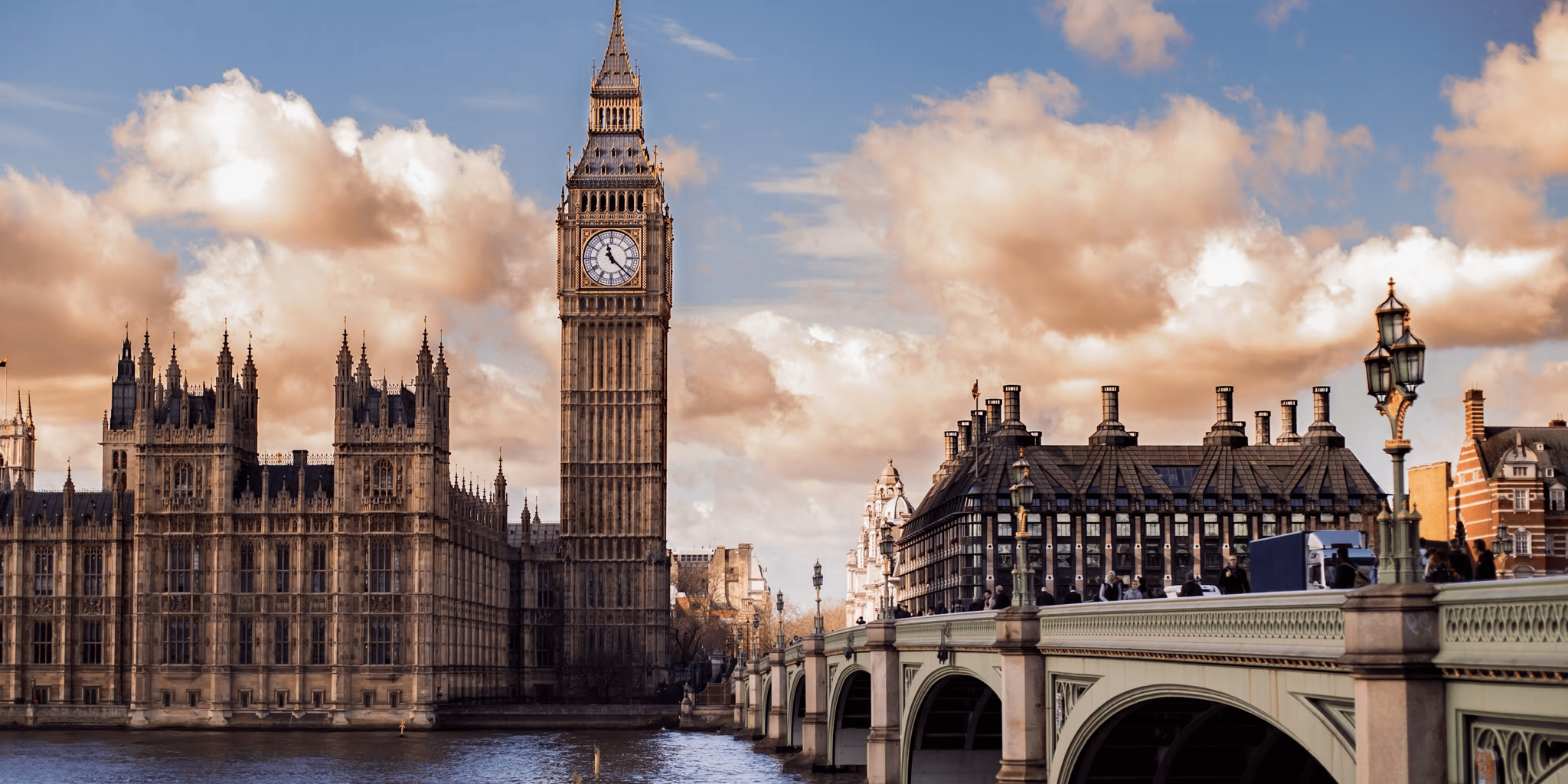 Elizabeth Tower and the Palace of Westminster seen across Westminster Bridge