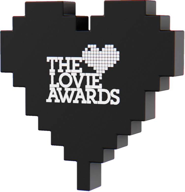 Black pixelated heart trophy labeled The Lovie Awards