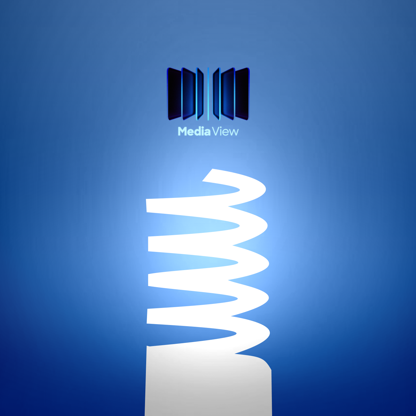 Media View logo above a glowing white Webby Award trophy on a blue background