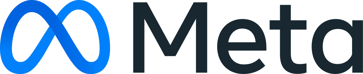 Meta logo with blue infinity symbol and dark text on green background