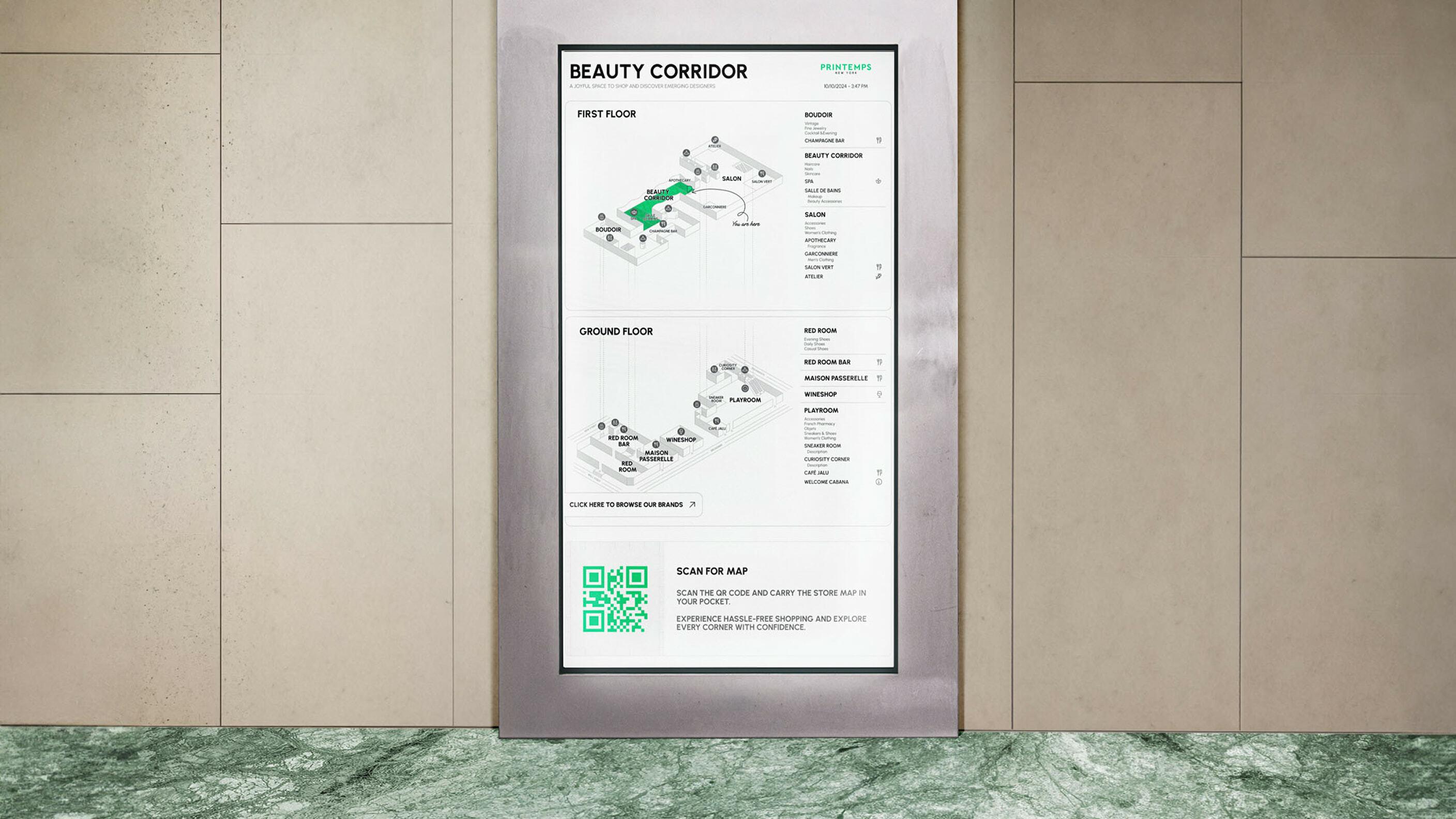 In-store signage unifying every screen at Printemps New York