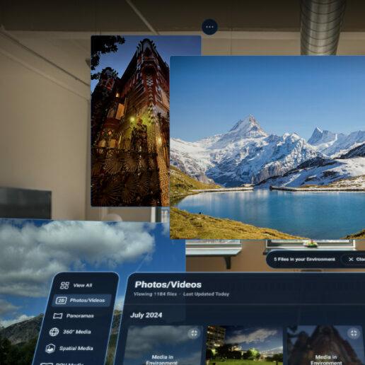 Media View photo library floating in a room, with images placed on the walls
