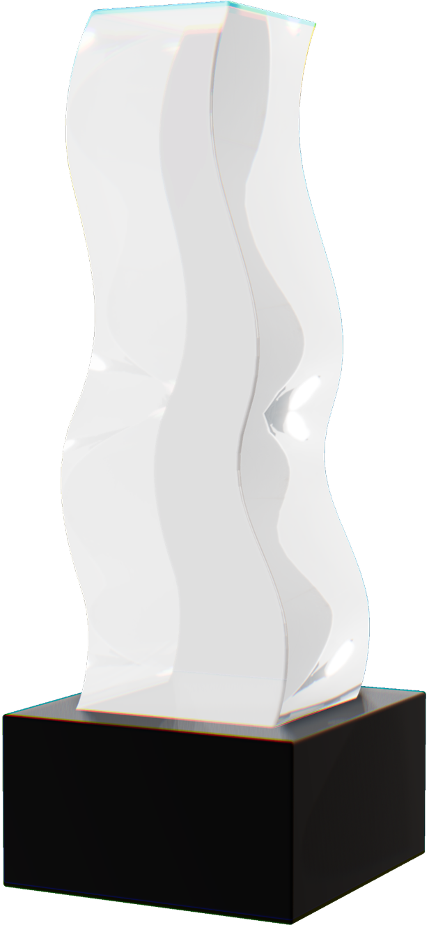 Clear wavy glass trophy on a black square base