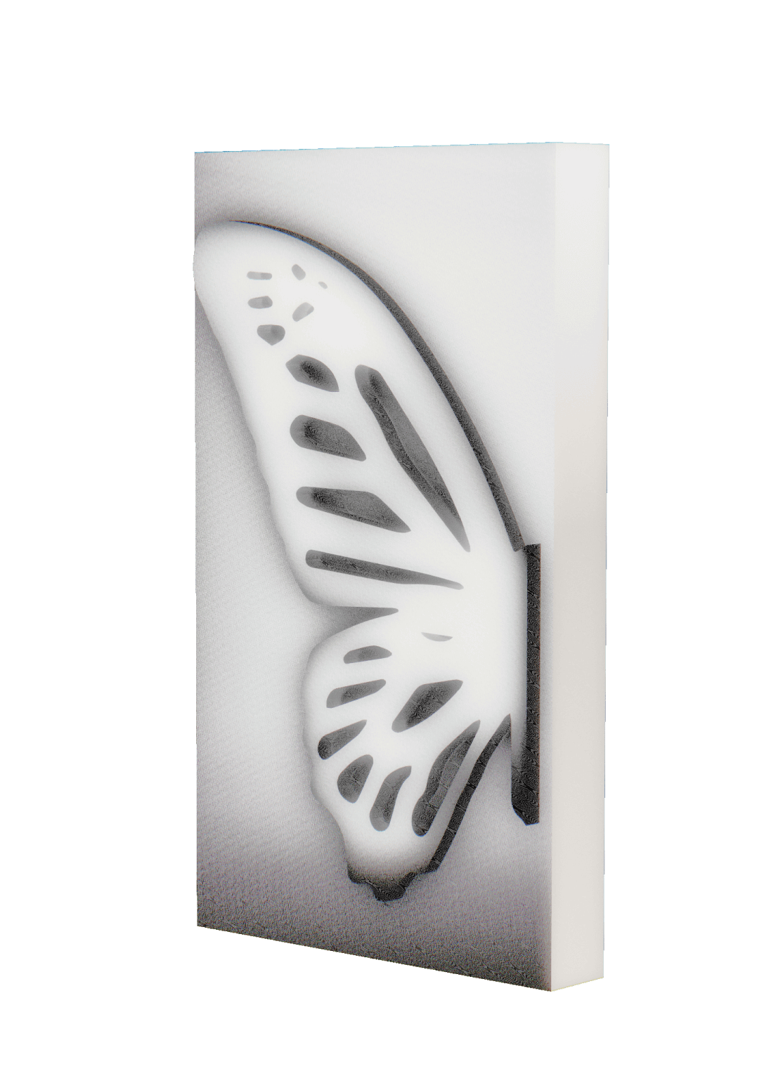 White rectangular award block with a butterfly wing cutout on a green background