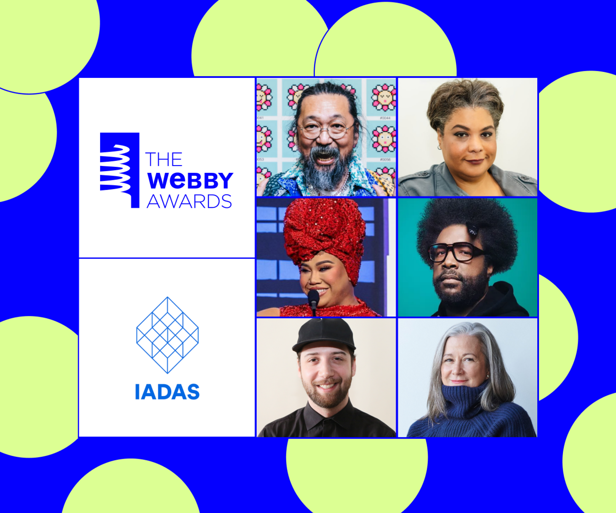 The Webby Awards and IADAS logos beside six jury member portraits.