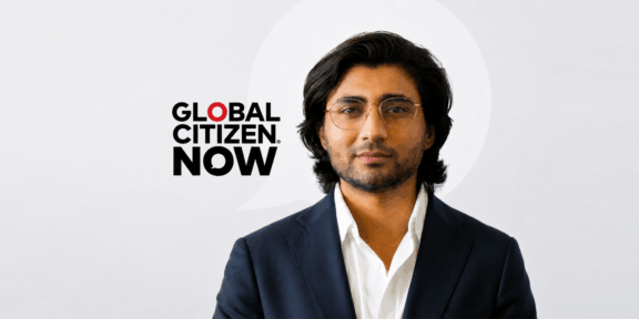Abhi Global Citizen Now Global Citizen NOW graphic with a portrait of a man in a suit