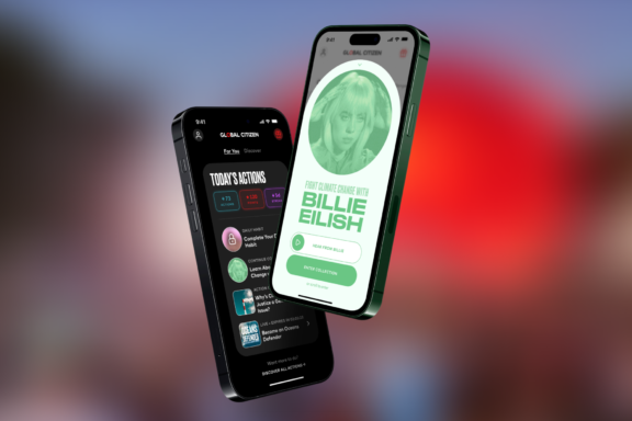 Two smartphone app screens for a music voting experience