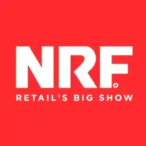 Adobe Express file NRF Retail's Big Show logo on a red background