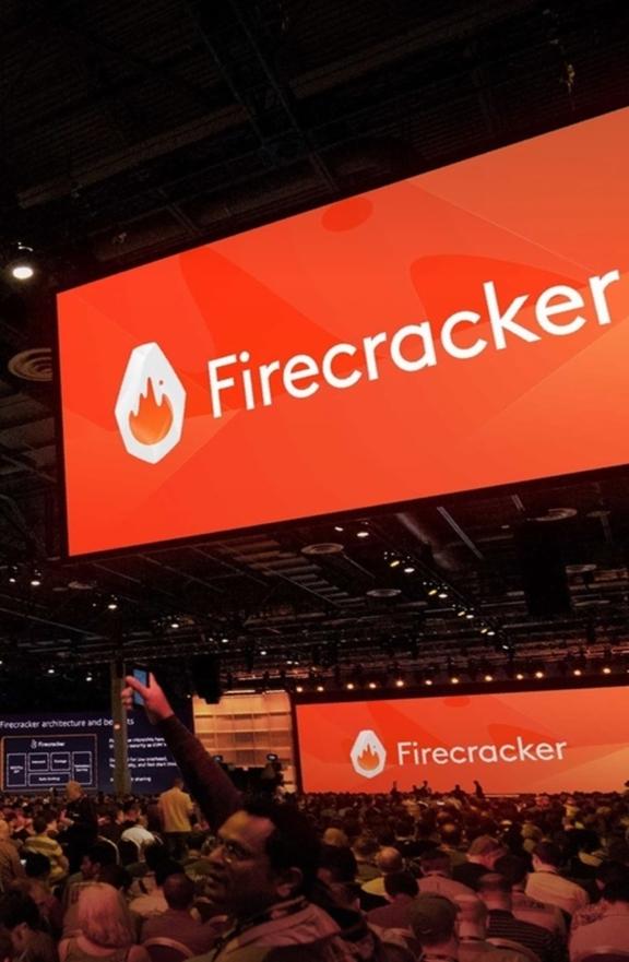 Firecracker M Cover Firecracker logo displayed on a large stage screen