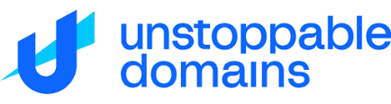 Unstoppable Domains blue wordmark and icon on white