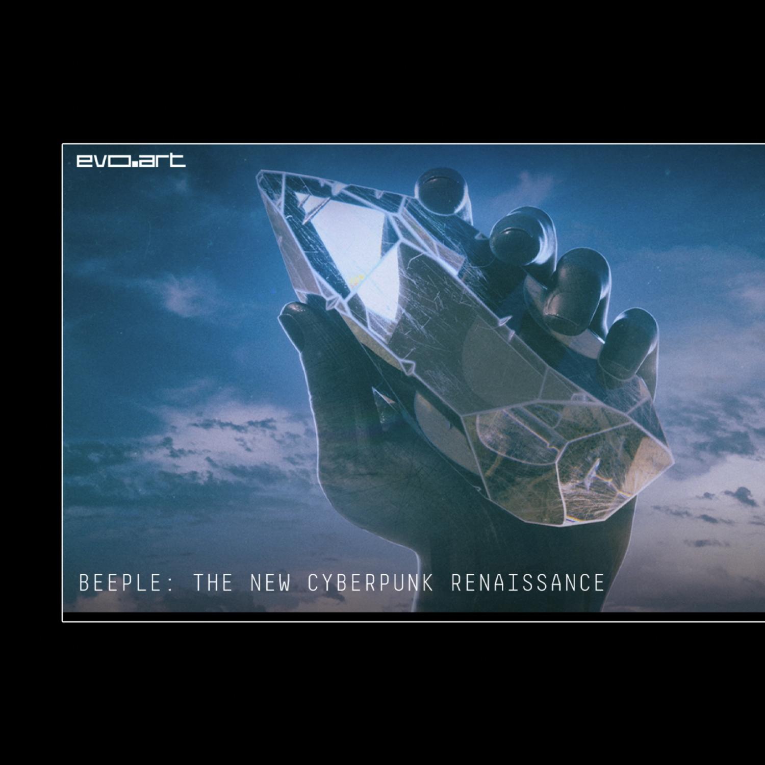 evo.art homepage hero for the exhibition Beeple: The New Cyberpunk Renaissance