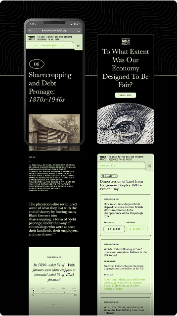 Take on Wall Street mobile and desktop screens on sharecropping and economic history