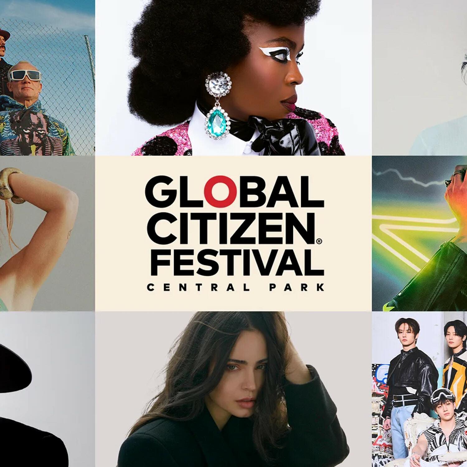 Global Citizen Festival Central Park collage with artist portraits