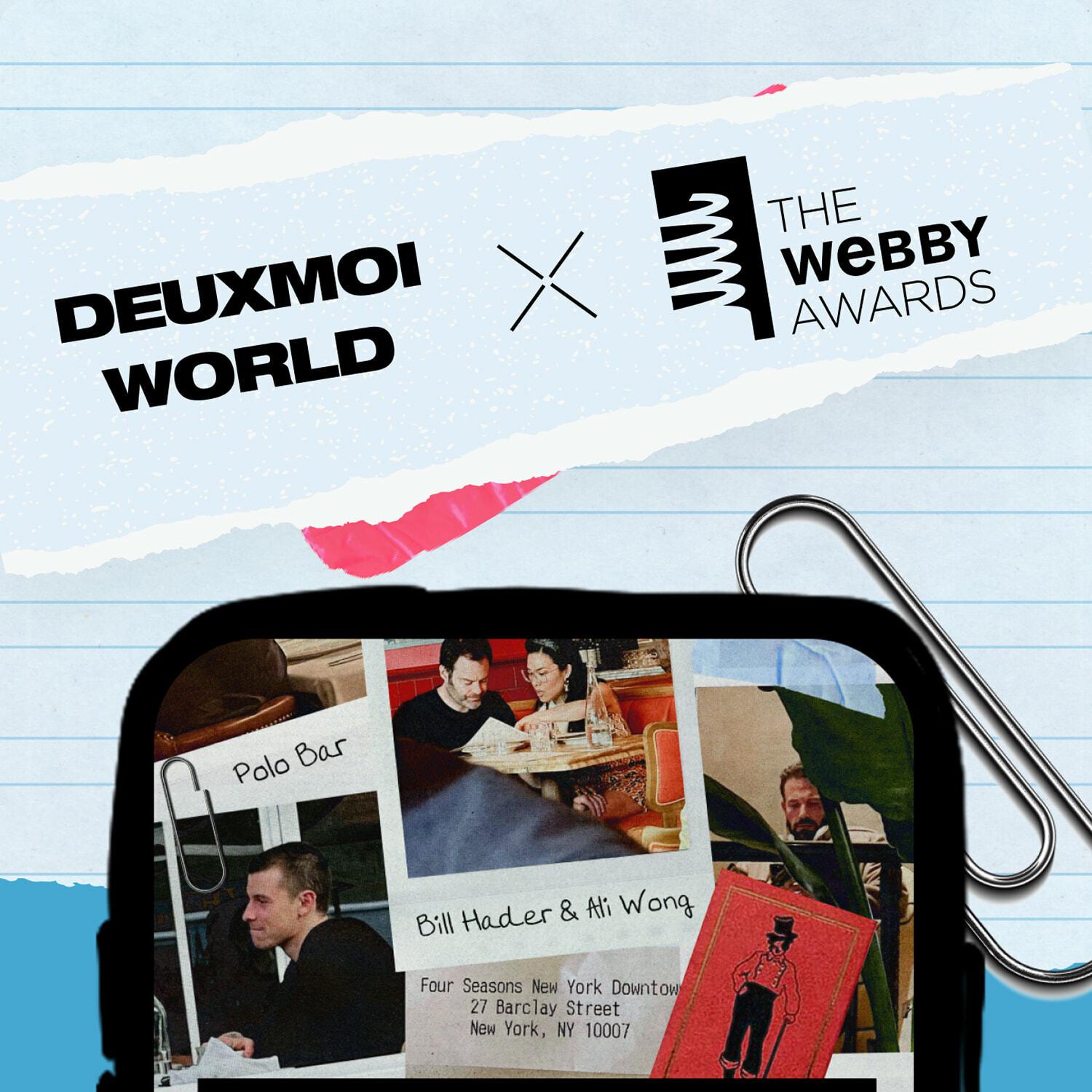 Deuxmoi World and The Webby Awards logos above a collage-style phone graphic