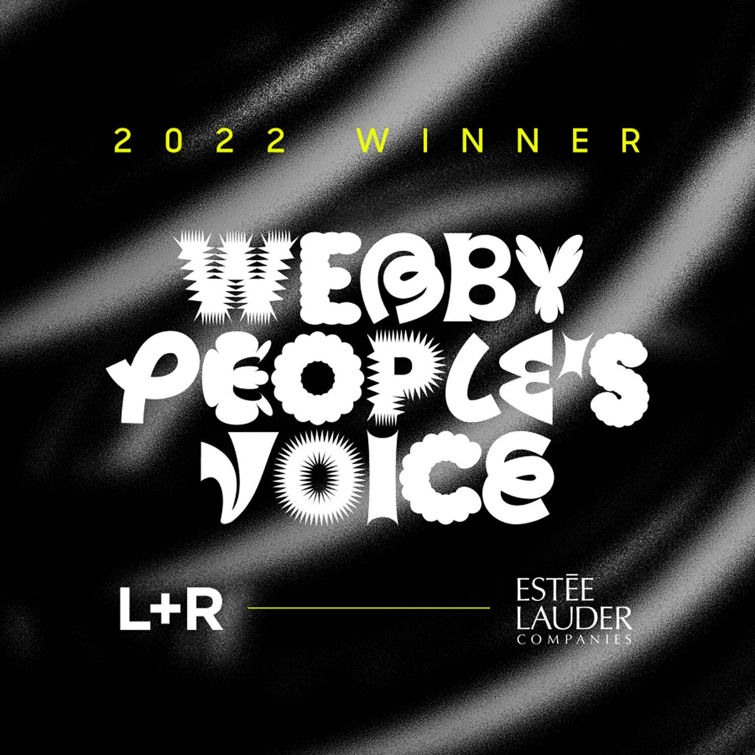 2022 Winner Webby People's Voice graphic with L+R and The Estée Lauder Companies logos