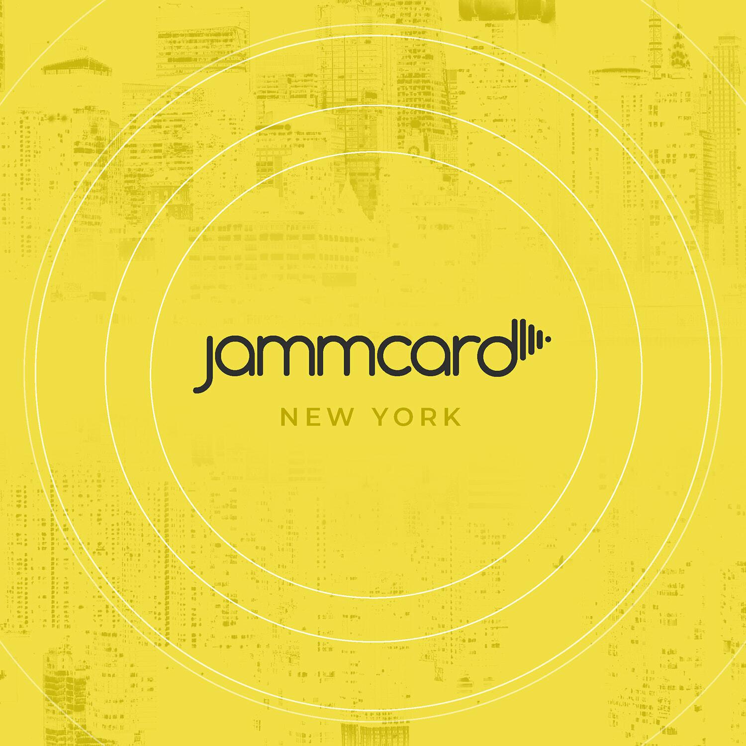 Jammcard New York logo on yellow blueprint-style background
