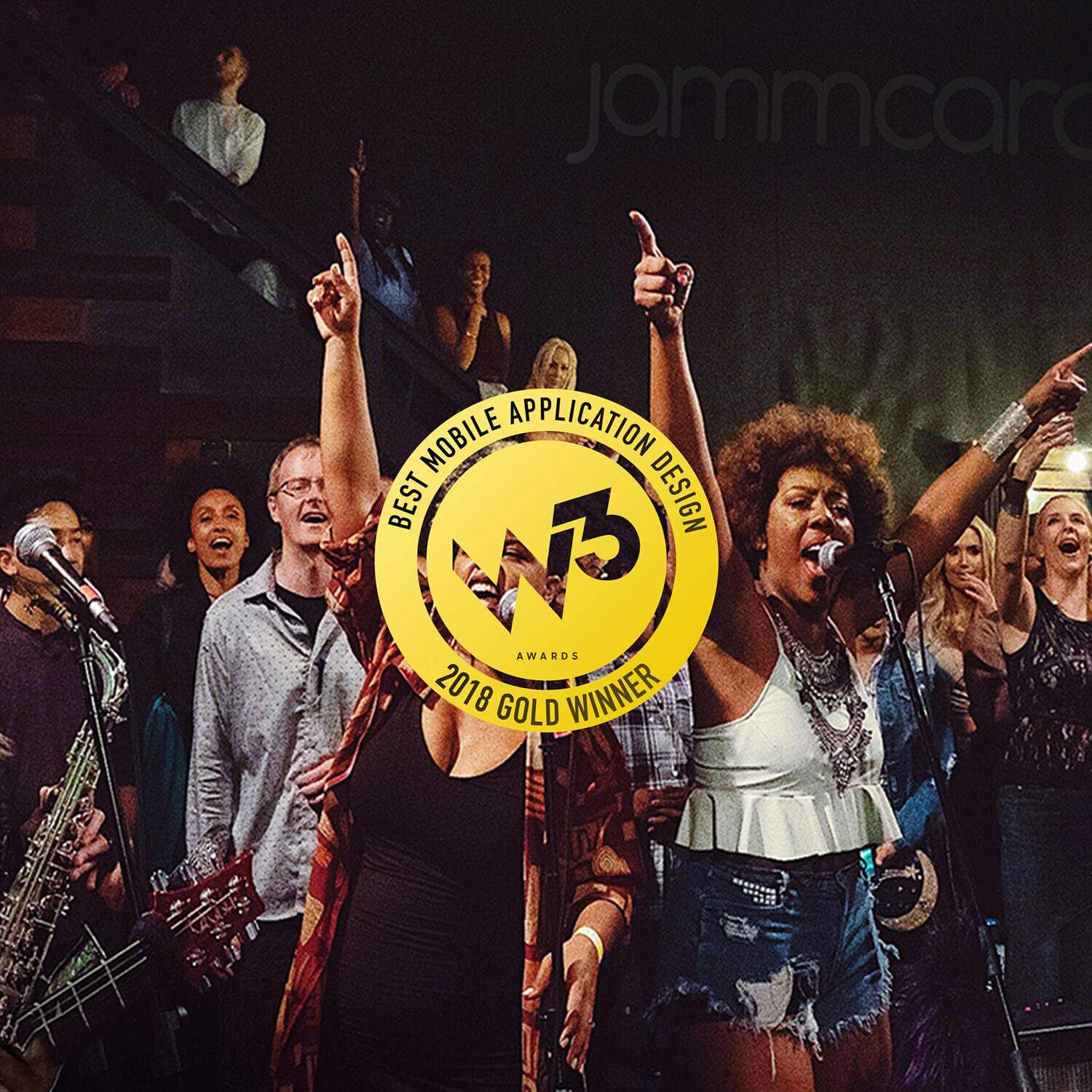 Concert crowd with 2016 Gold Winner best mobile application design badge overlay