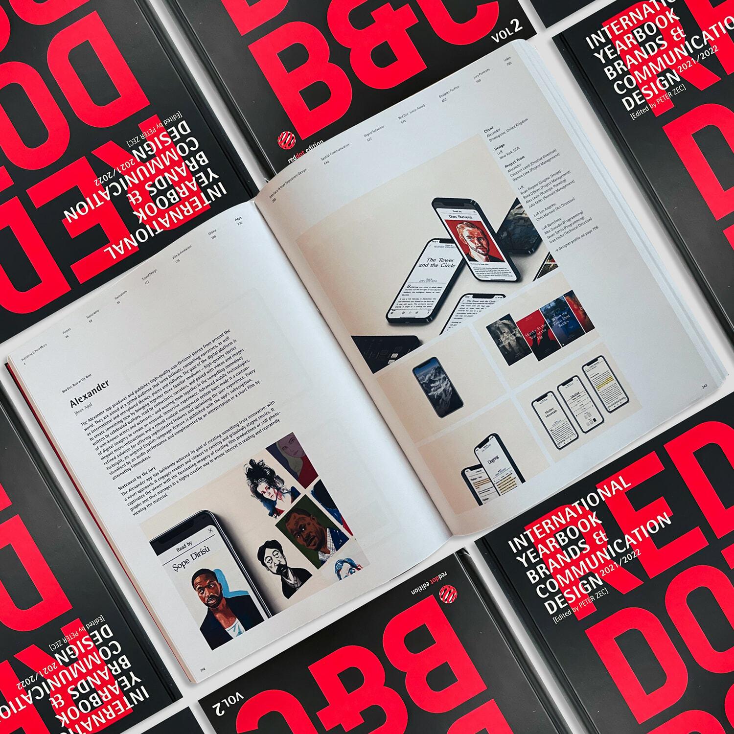 Open Red Dot International Yearbook spread showing an app design project