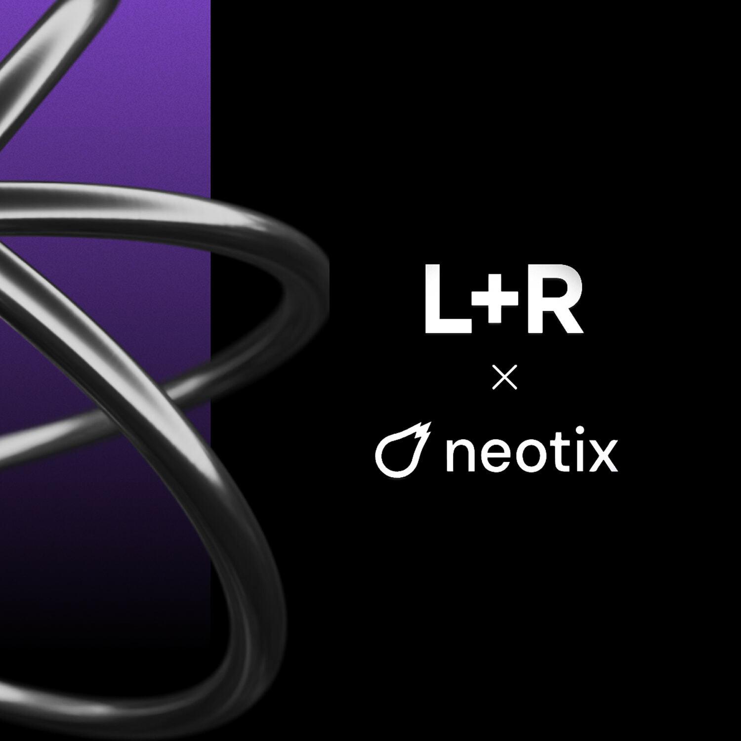 L+R and Neotix logos beside the accelerator programme's chrome ring motif