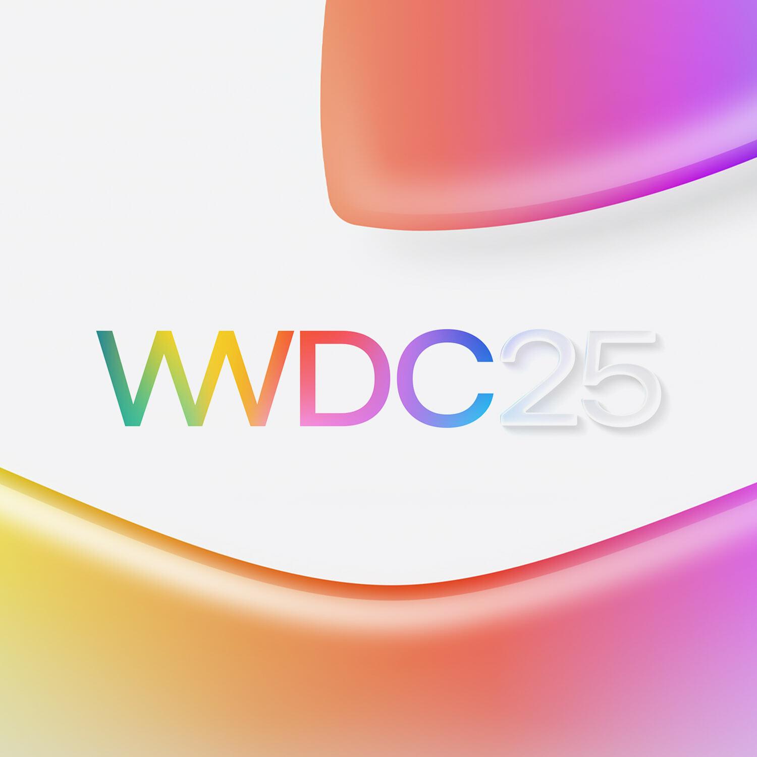 WWDC25 text over soft colorful abstract shapes