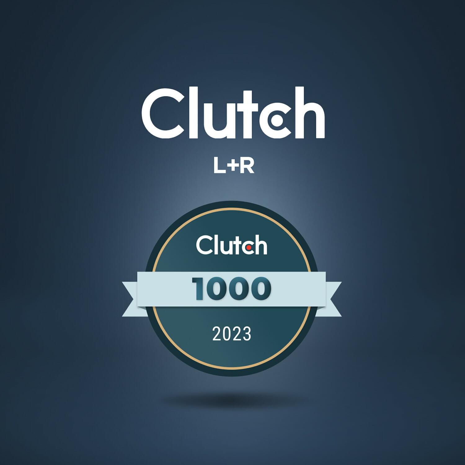 Clutch L+R 1000 2023 circular badge on a dark blue gradient background