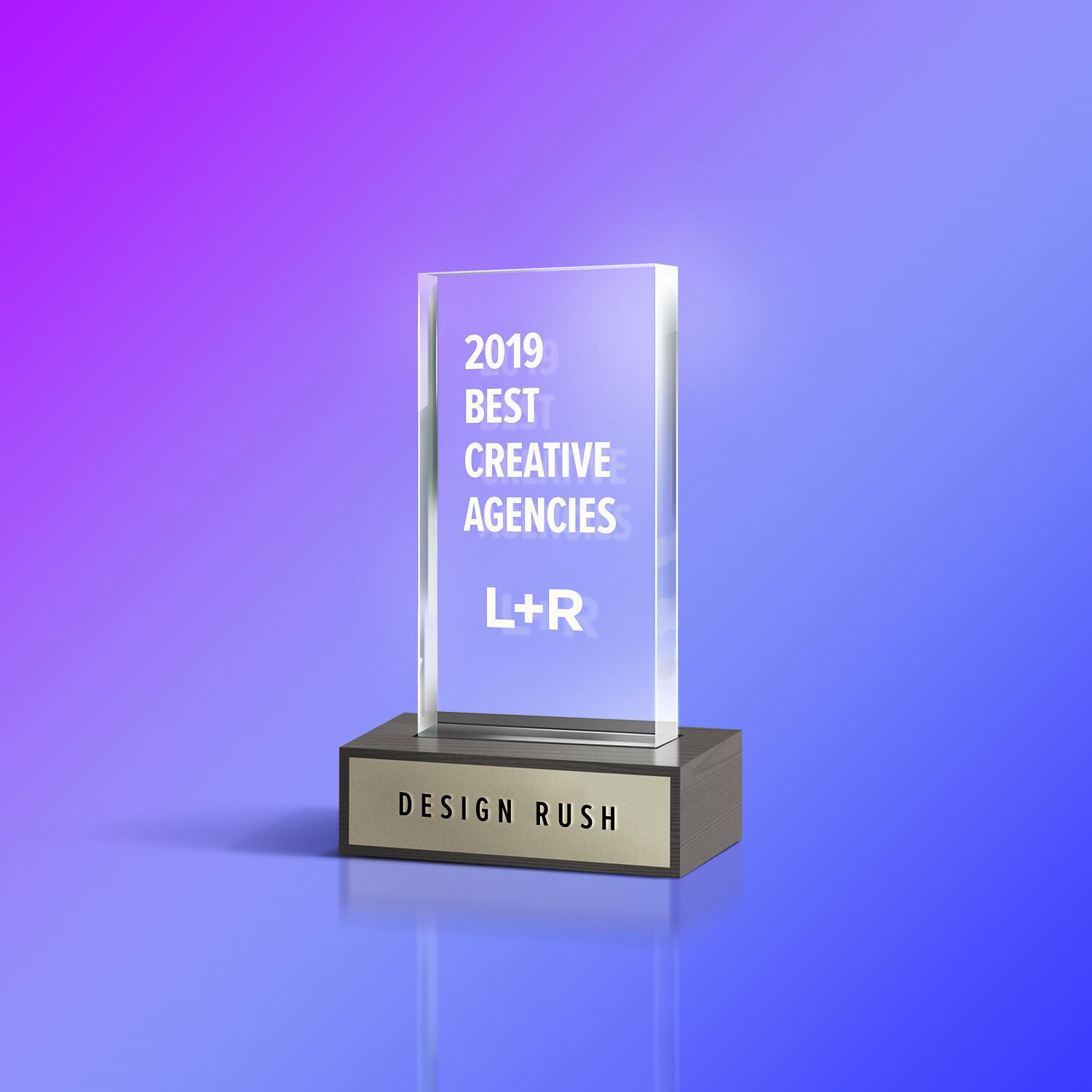 DesignRush 2019 Best Creative Agencies trophy engraved for L+R