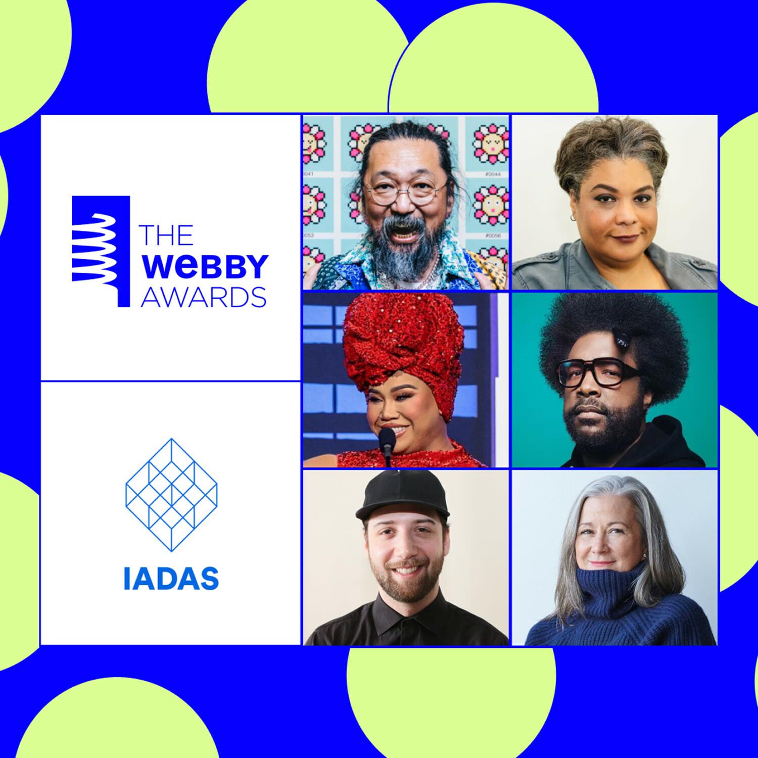 The Webby Awards and IADAS logos beside six jury member portraits.