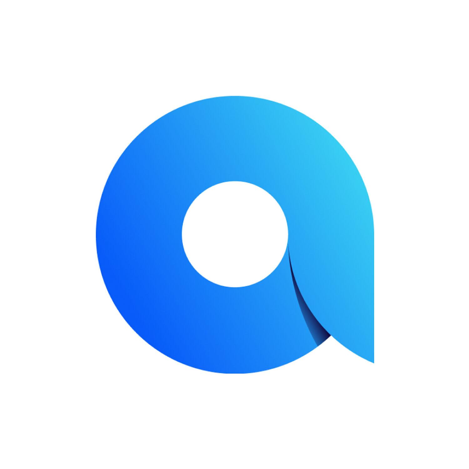 Blue gradient lowercase a symbol on white