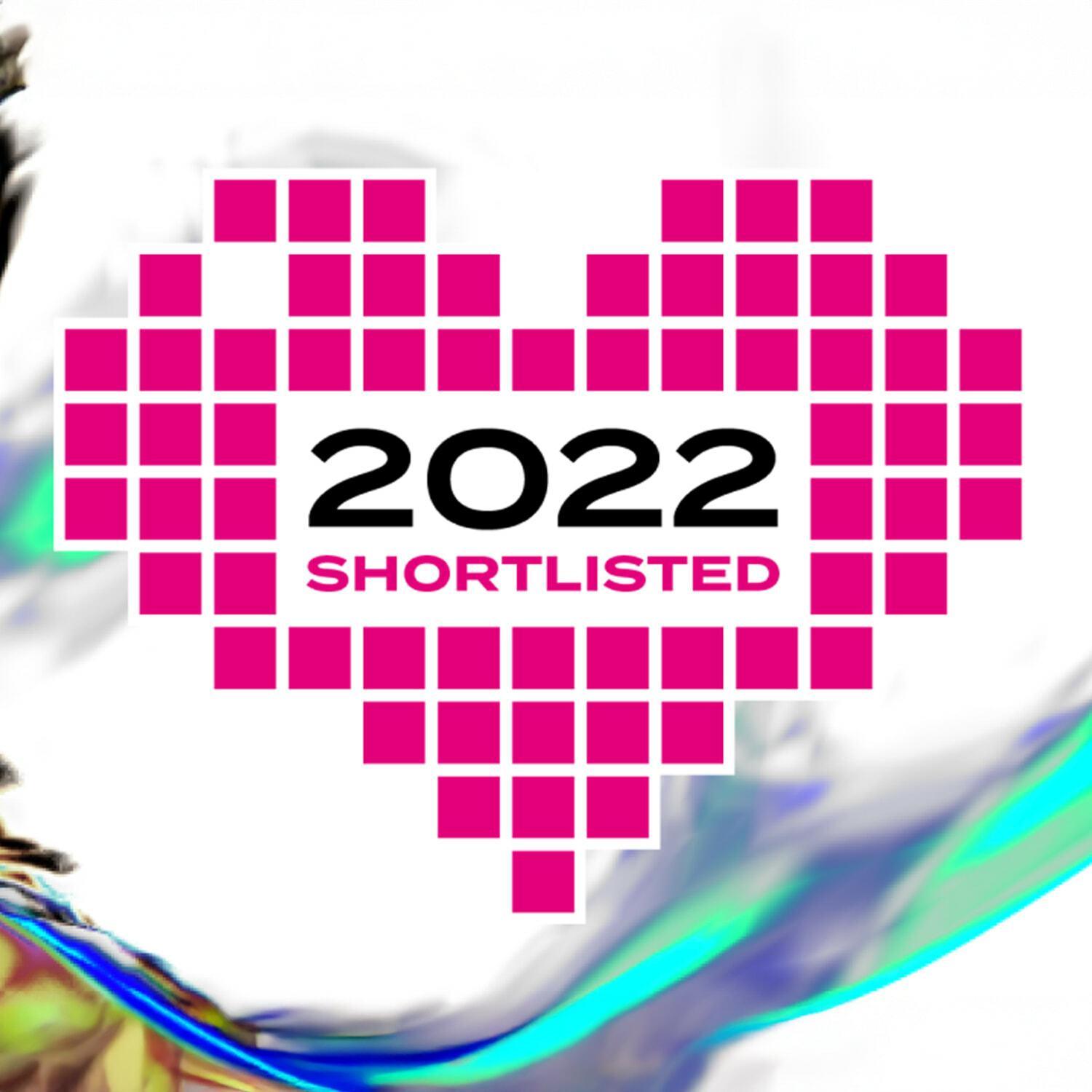 Pink pixel heart with text 2022 Shortlisted
