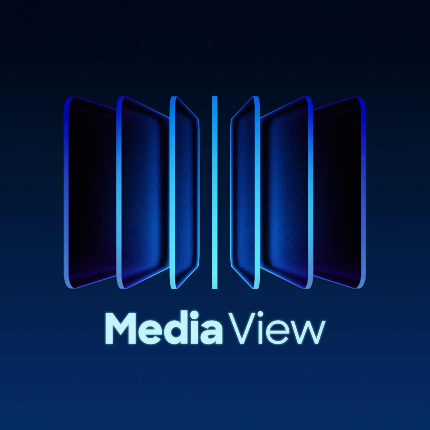 Media View logo with glowing blue panel shapes