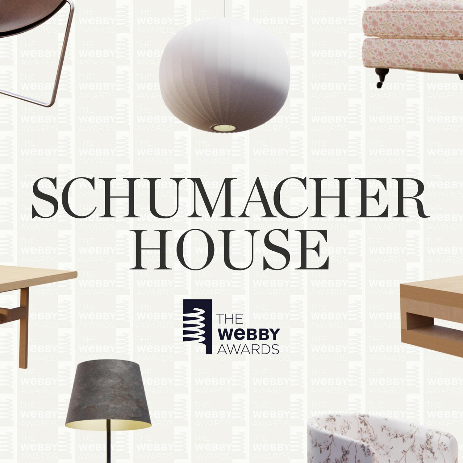 Schumacher House and The Webby Awards graphic with furniture accents