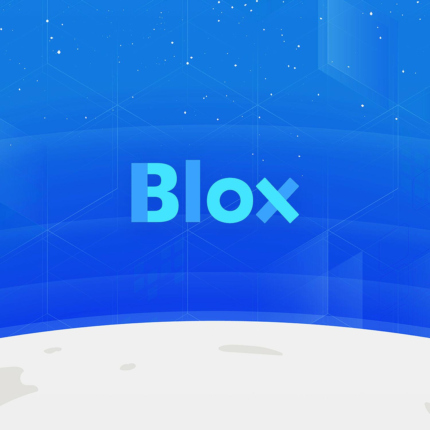 Blox logo over an illustrated blue planet horizon