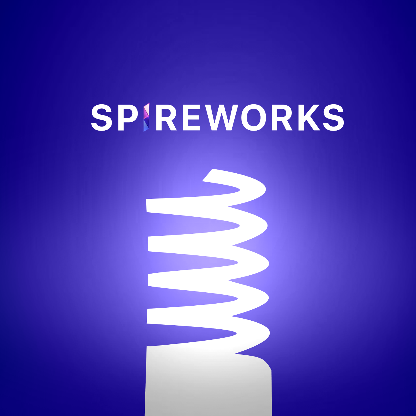 Spireworks logo above a glowing white Webby Award trophy on a purple background