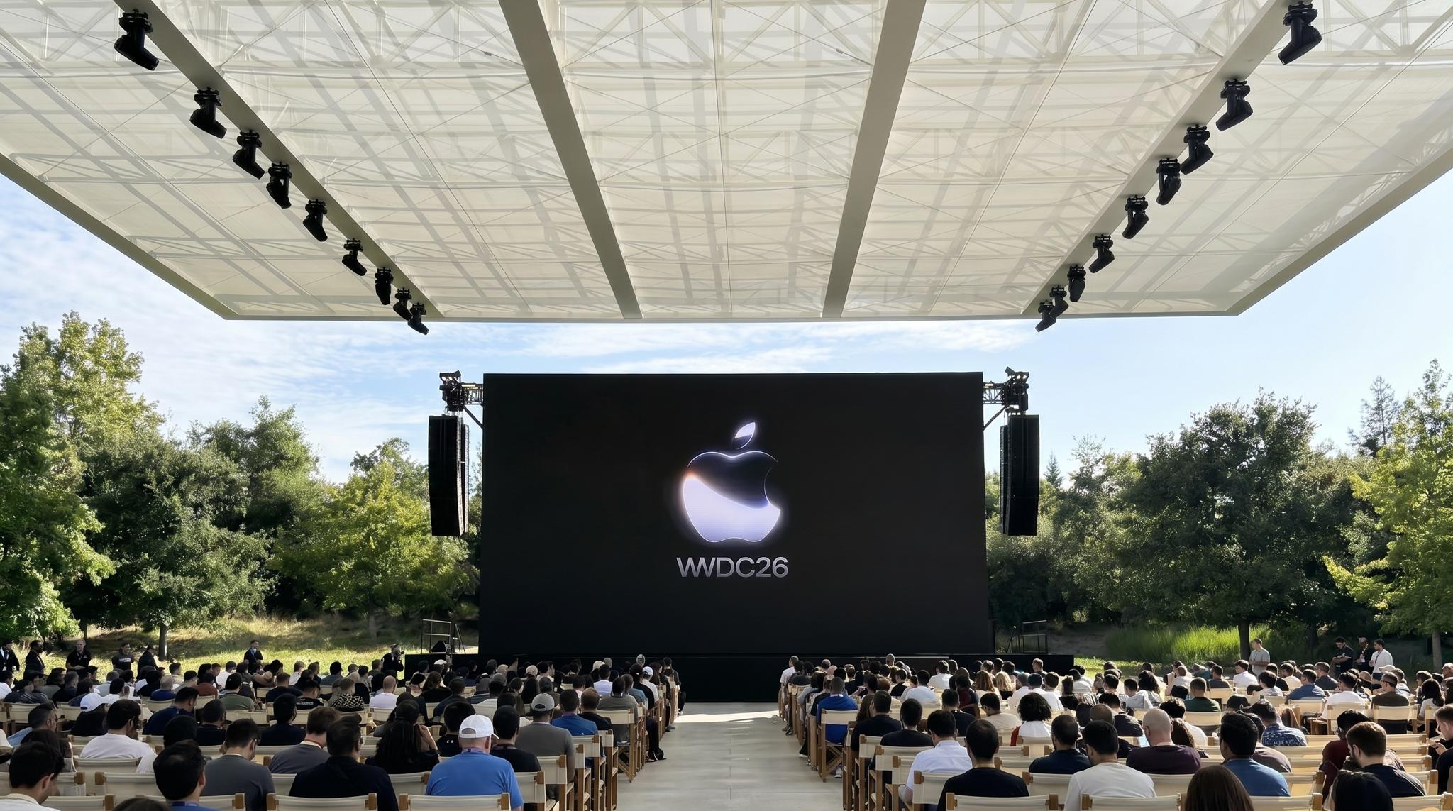 Outdoor audience watching a large stage screen under a canopy